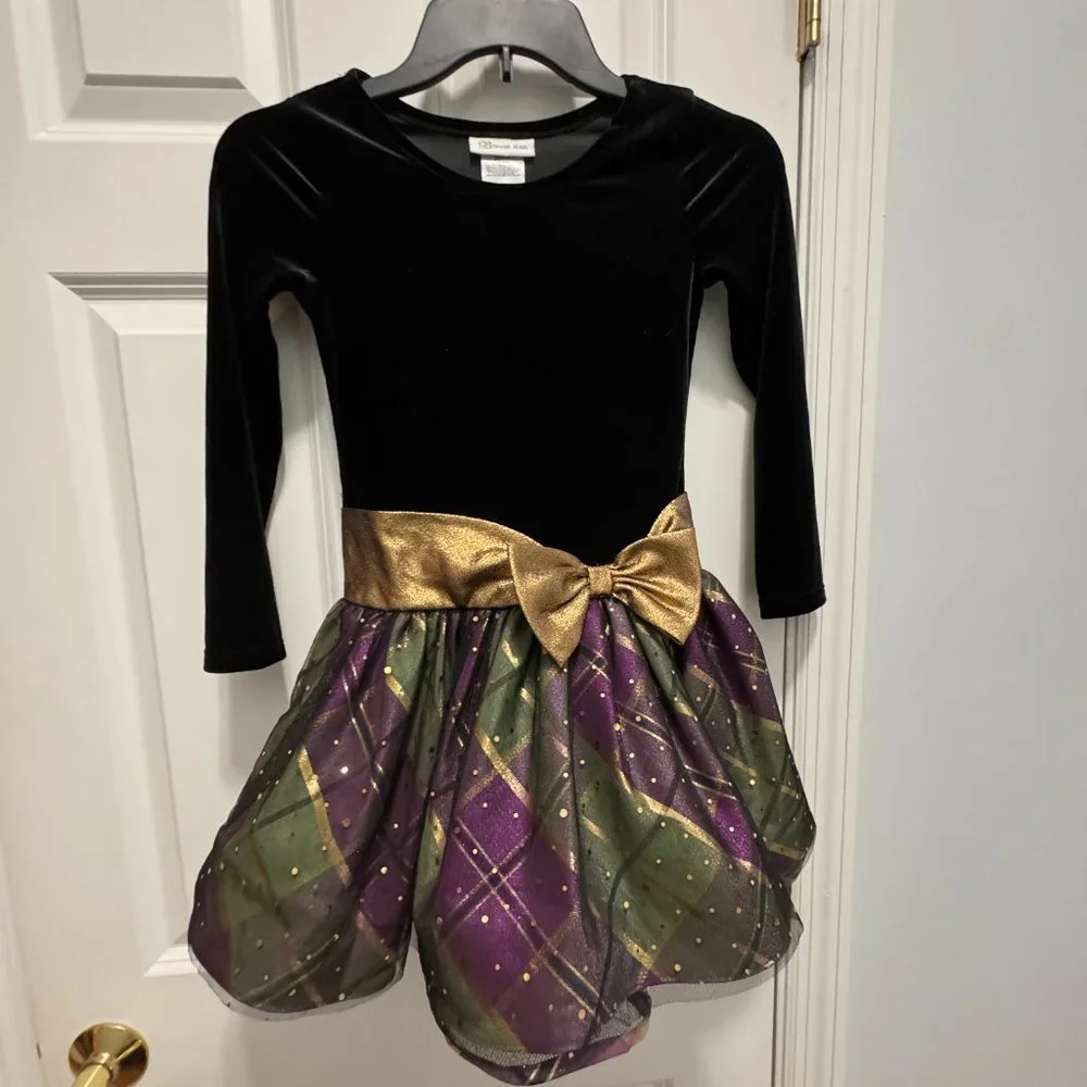Bonnie Jean velvet drop waist plaid dress size 7